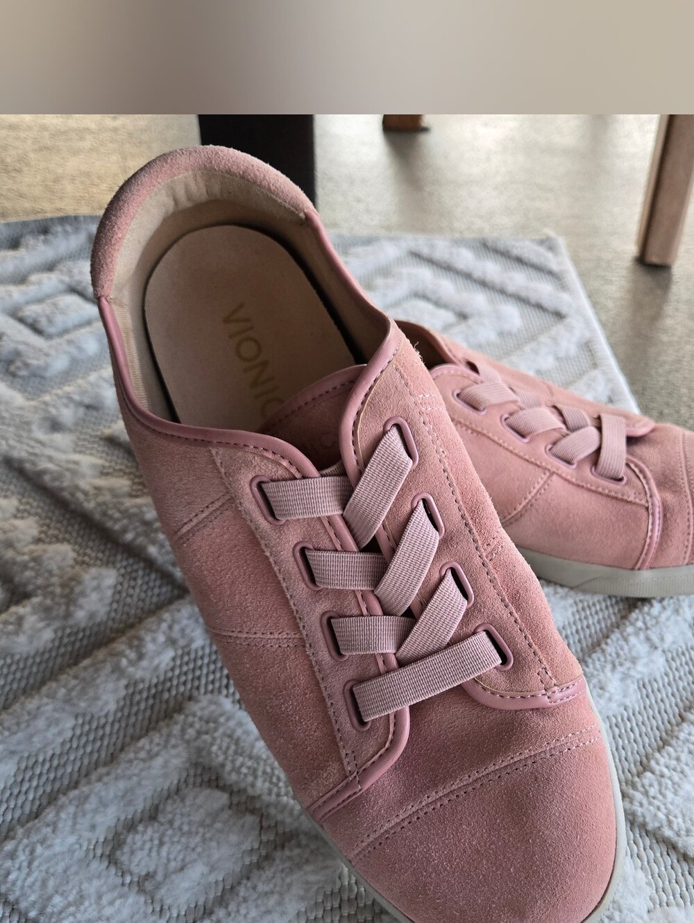 Vionic Jean Suede Sneakers Blush Pink Walking Shoes Women 8 Slip On Travel Comfy